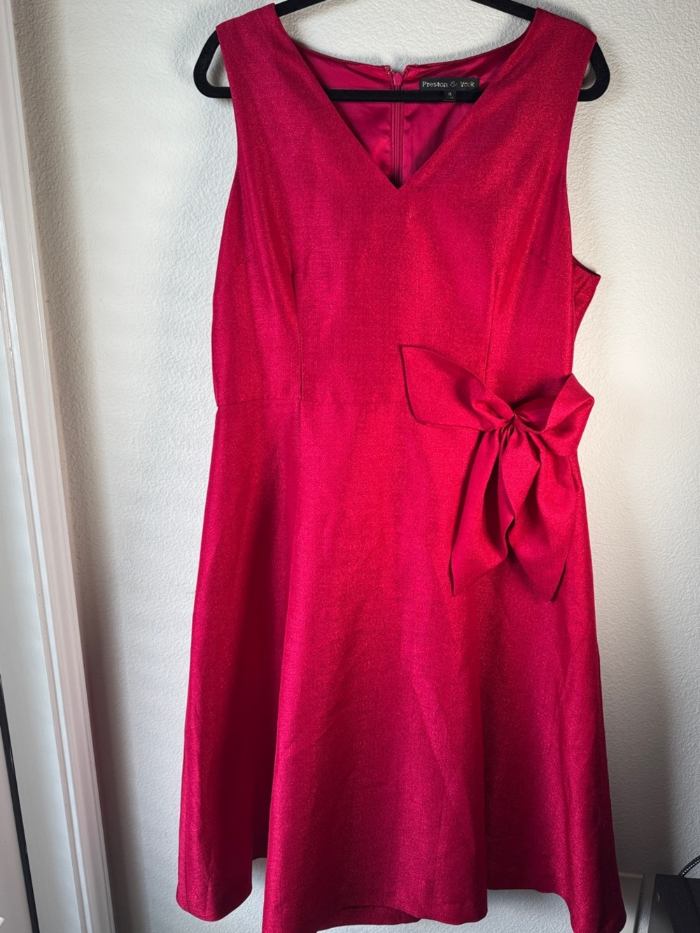 Preston & York Fuchsia V-Neck Midi Dress with Side Bow